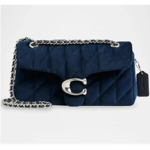 Coach Tabby 20 Navy Blue‎ and Silver Quilted Velvet Shoulder Bag Small NWT
